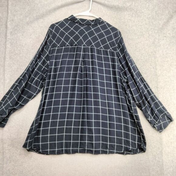 Catherines Button Down Shirt Womens Size 1X Navy Blue Beaded Long Sleeve Grid - Picture 9 of 12